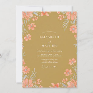 Mustard Peach Floral Watercolor Wedding Invitation