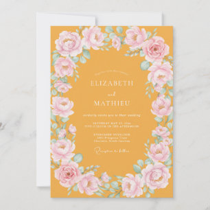 Mustard Peach Ranunculus Eucalyptus Wedding Invitation