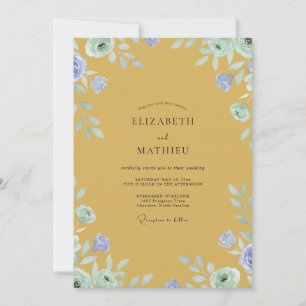 Mustard Periwinkle Blossom Wedding Invitation