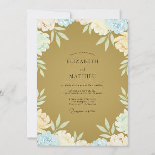 Mustard Periwinkle Leaf Wedding Invitation