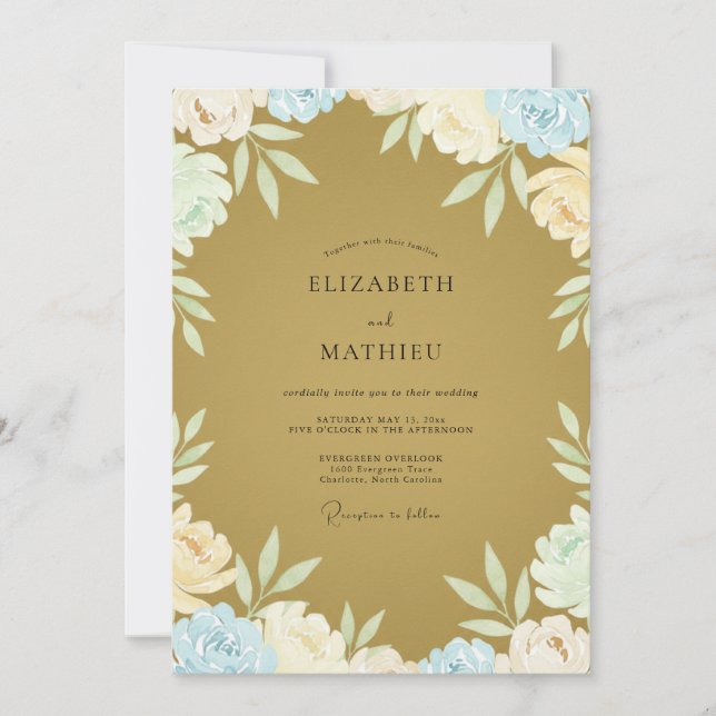 Mustard Periwinkle Leaf Wedding Invitation (Front)