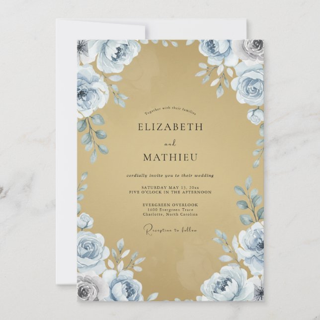 Mustard Periwinkle Peony Wedding Invitation (Front)