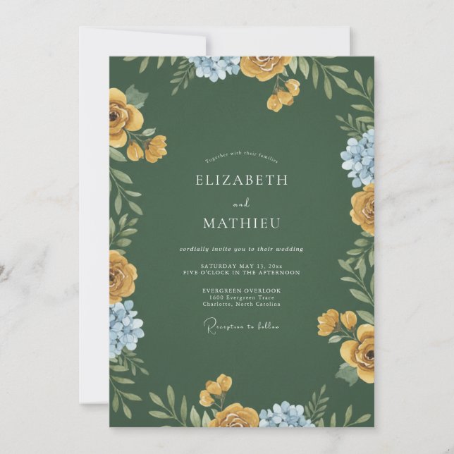Mustard Periwinkle Wildflower Wedding Invitation (Front)
