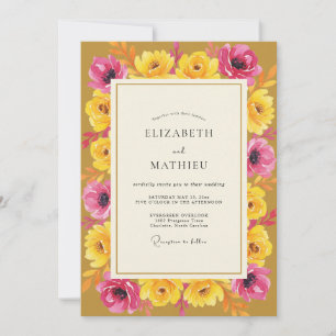 Mustard Petal Pink Poppy Wedding Invitation