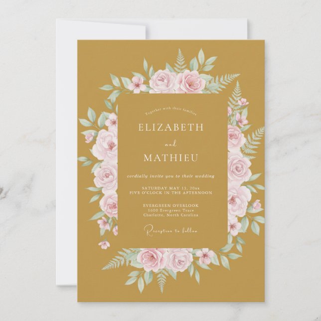 Mustard Pink Foliage Eucalyptus Wedding Invitation (Front)