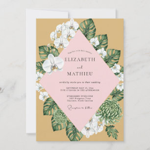 Mustard Pink Orchid Wedding Invitation