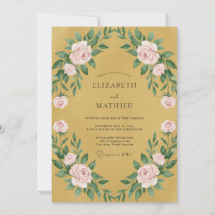 Mustard Pink Petal Wedding Invitation