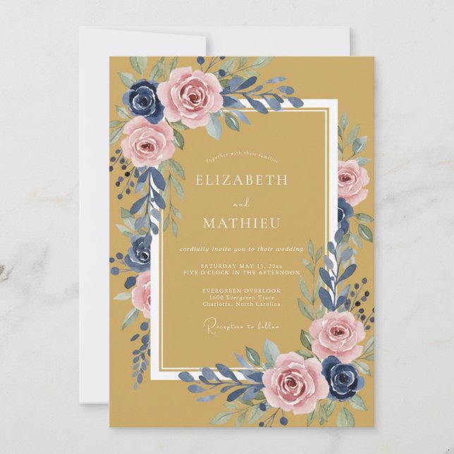 Mustard Pink Rose Classic Wedding Invitation (Front)
