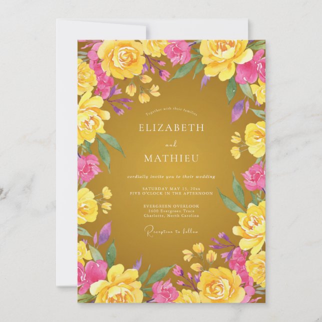 Mustard Pink Wildflower Wedding Invitation (Front)