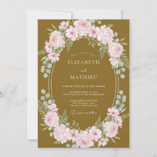 Mustard Pink Wreath Wedding Invitation