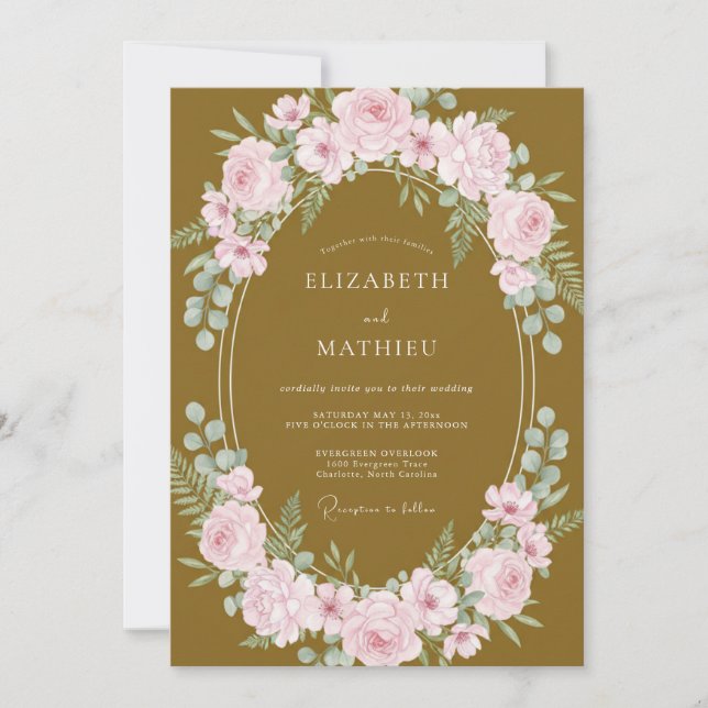 Mustard Pink Wreath Wedding Invitation (Front)