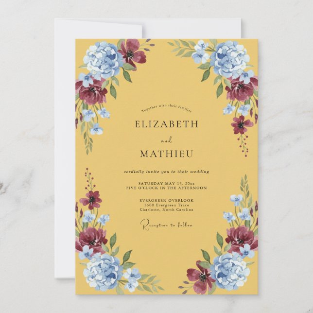 Mustard Plum Petal Wedding Invitation (Front)