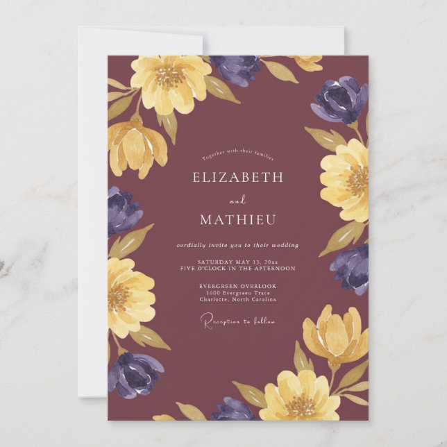 Mustard Plum Ranunculus Sage Wedding Invitation (Front)