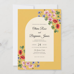 Mustard Poppy Wildflower Wedding Invitation
