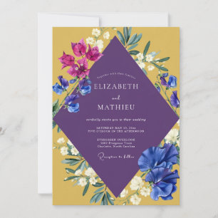 Mustard Purple Blossom Wedding Invitation