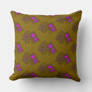 Mustard Purple Floral Pattern Pillow