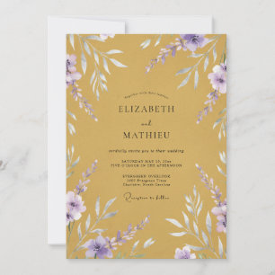 Mustard Purple Foliage Eucalyptus Wedding Invitation