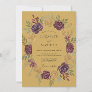 Mustard Purple Rose Wedding Invitation