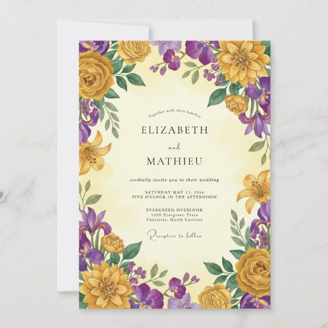 Mustard Purple Wildflower Wedding Invitation (Front)