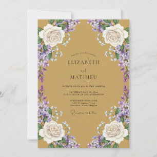 Mustard Purple Wisteria Wedding Invitation