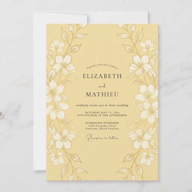 Mustard Refined Botanical Wedding Invitation (Front)