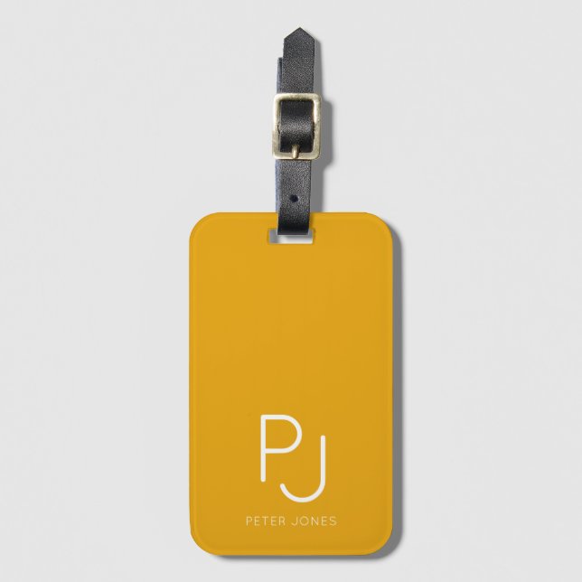 Mustard Retro monogram Initials Monogrammed  Luggage Tag (Front Vertical)