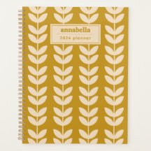 Mustard Retro Vibe Leaf Pattern Monogram