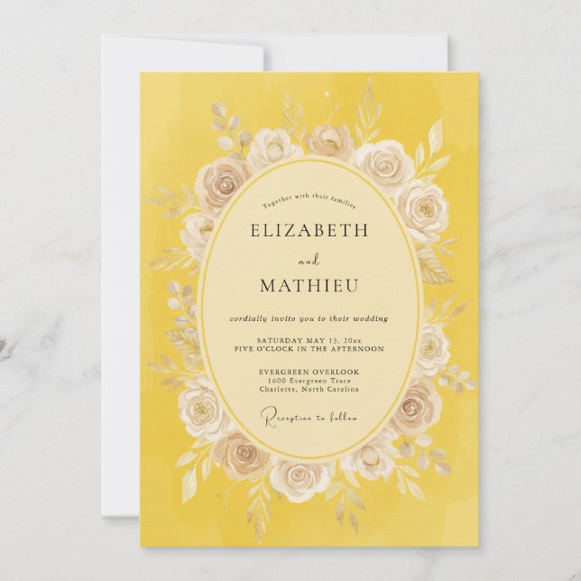 Mustard Romantic Floral Wedding Invitation (Front)
