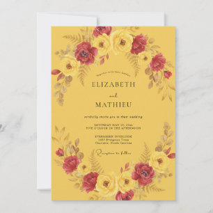 Mustard Romantic Floral Wreath Wedding Invitation