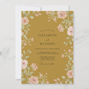 Mustard Rose Leafy Wedding Invitation