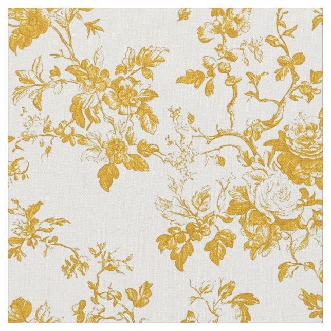 Mustard Rose Toile Fabric (Close Up)