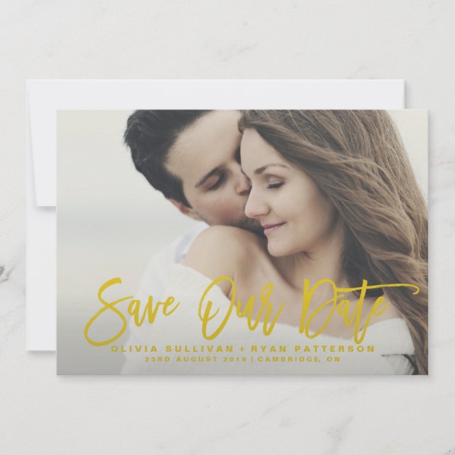 Mustard Rustic Calligraphy Save Our Date Card (Front)