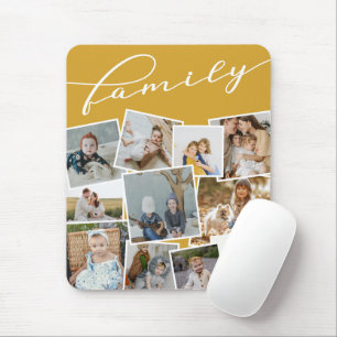 Mustard Scattered Photos Photo Collage Family Mouse Mat