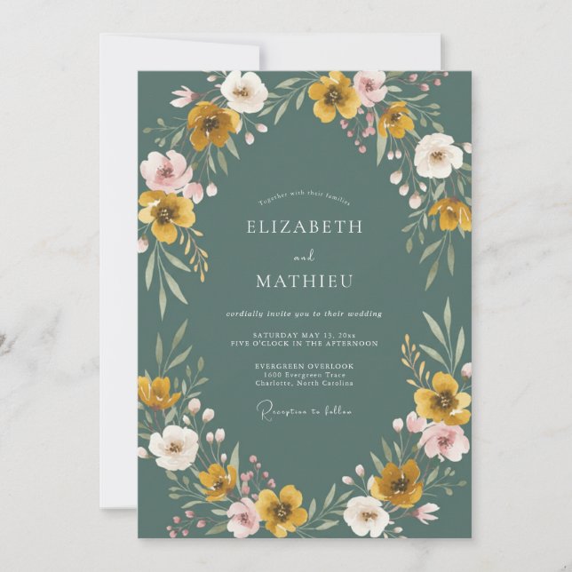 Mustard Slate Wildflower Wedding Invitation (Front)