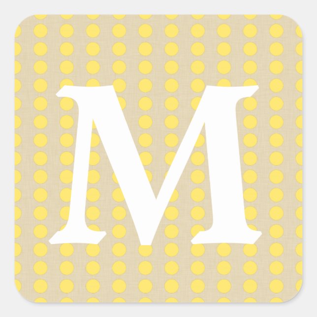Mustard Spice Moods Dots with Monogram Initial Square Sticker (Front)