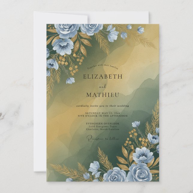 Mustard Steel Leafy Wedding Invitation (Front)