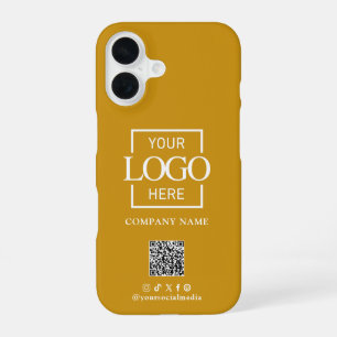 Mustard Stylish Minimalist Business Logo & QR Code iPhone 16 Case