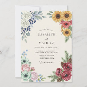 Mustard Sunflower Berry Wedding Invitation