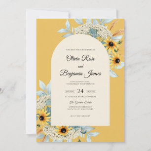 Mustard Sunflower Cerulean Eucalyptus Wedding Invitation