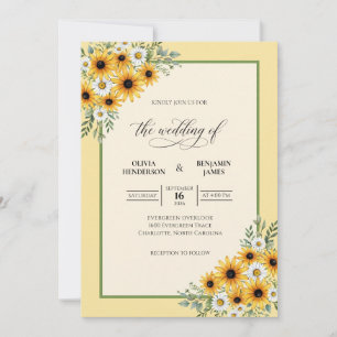 Mustard Sunflower Daisy Eucalyptus Wedding Invitation