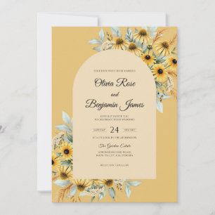 Mustard Sunflower Soft Eucalyptus Wedding Invitation
