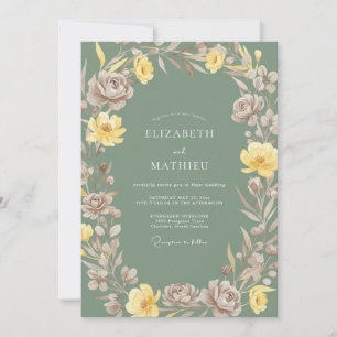 Mustard Taupe Petal Wedding Invitation