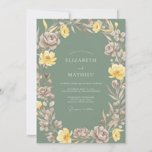 Mustard Taupe Petal Wedding Invitation (Front)