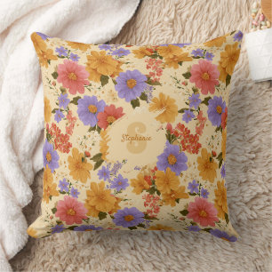 Mustard Terracotta Blue Wildflower Cushion