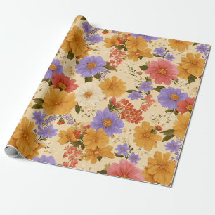 Mustard Terracotta Blue Wildflower Wrapping Paper