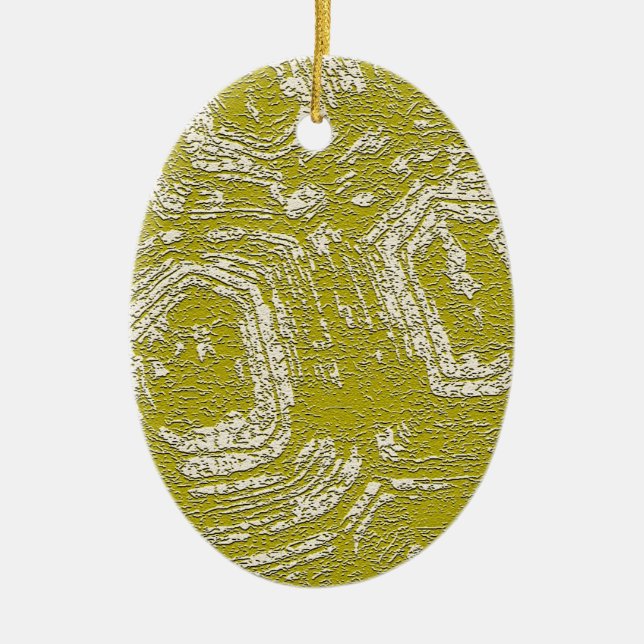 Mustard Tortoise Shell abstract print by LeahG Ceramic Tree Decoration (Front)