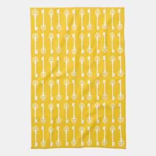Mustard Victorian Keys Tea Towel
