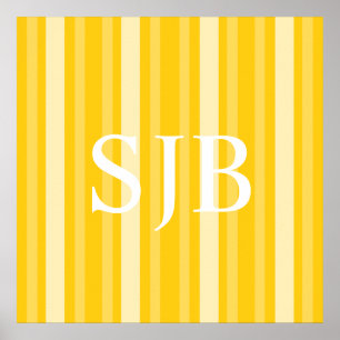Mustard Victorian Lady Stripe with Monogram Poster