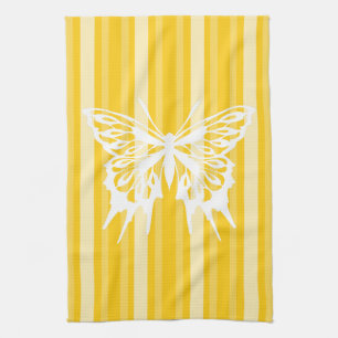 Mustard Victorian Stripe with Butterfly Tea Towel