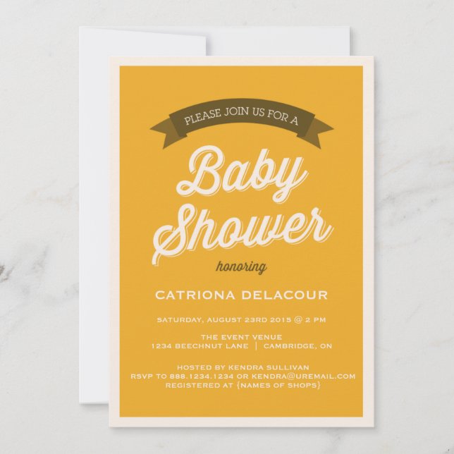 Mustard Vintage Typography Baby Shower Invitation (Front)